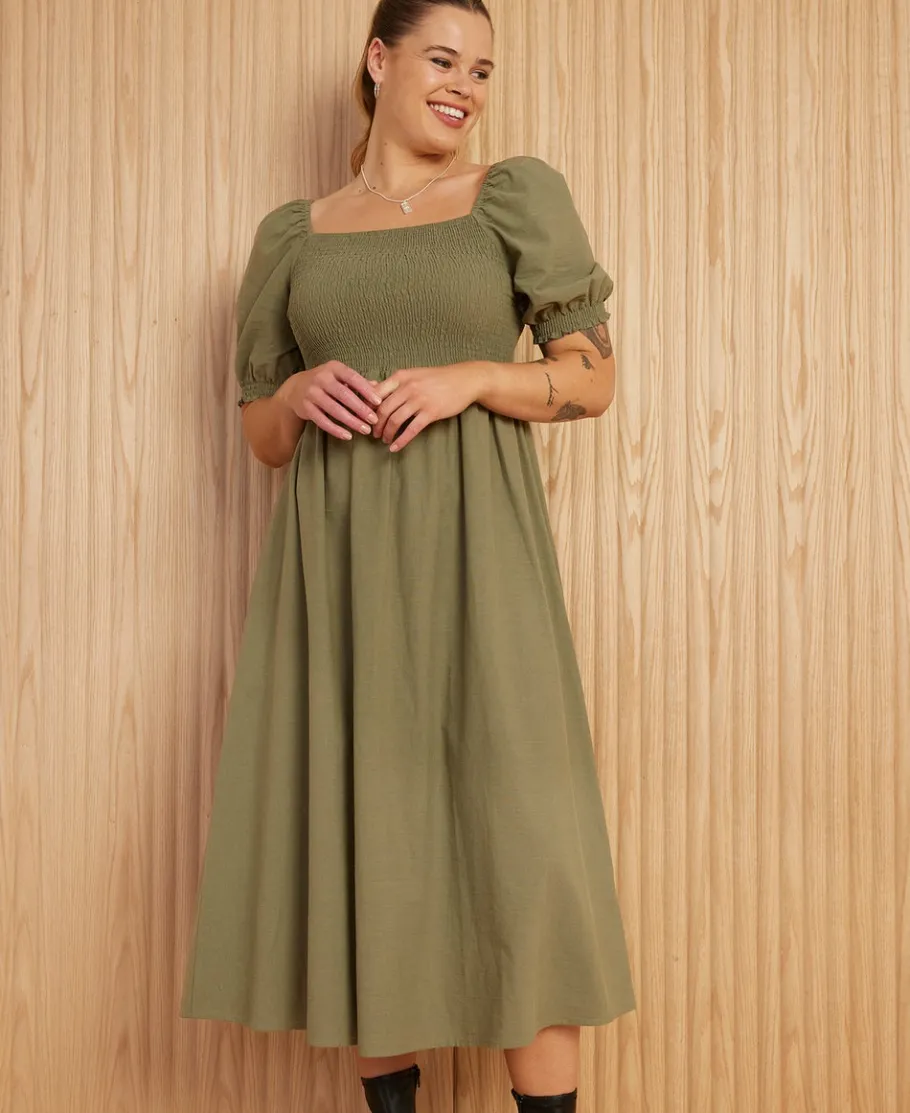 Outlet Women's Textured Shirred Midi Dress Women Dresses