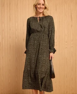 Outlet Women's Tie Neck Tier Midi Dress Women Dresses