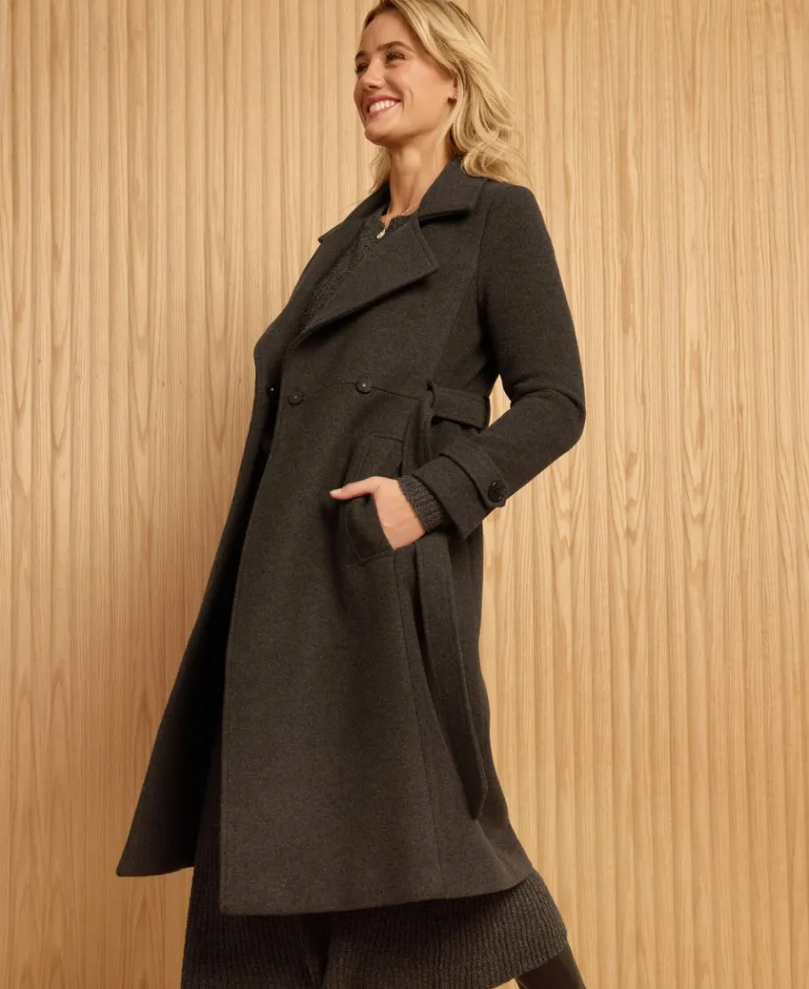 Clearance Women's Tie Waist Longline Coat Women Jackets & Coats