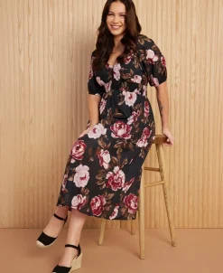 Fashion Women's V-Neck Floaty Midi Dress Women Dresses