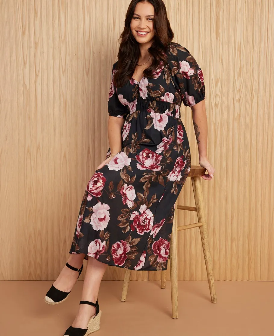 Fashion Women's V-Neck Floaty Midi Dress Women Dresses
