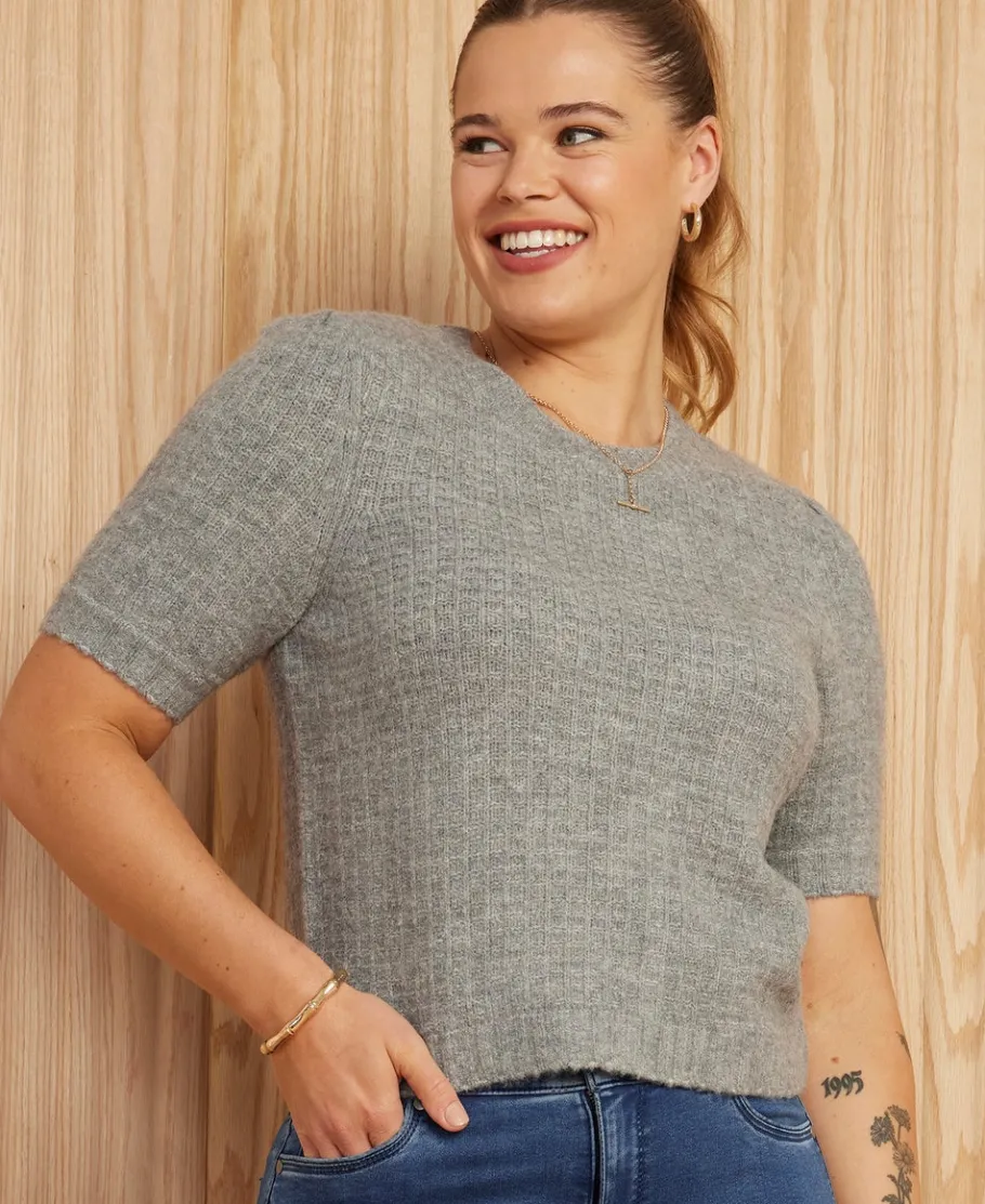 Best Women's Waffle Short Sleeve Jumper Women Knitwear