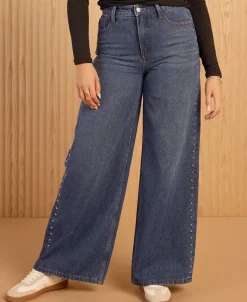New Women's Wide Leg Stud Jeans Women Jeans & Jeggings