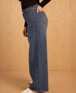 New Women's Wide Leg Stud Jeans Women Jeans & Jeggings